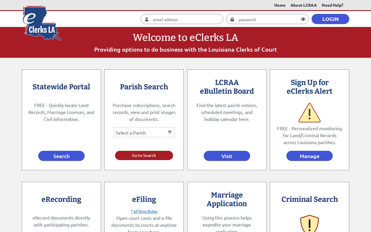 Terrebonne Parish case search eClerksLA statewide index gateway