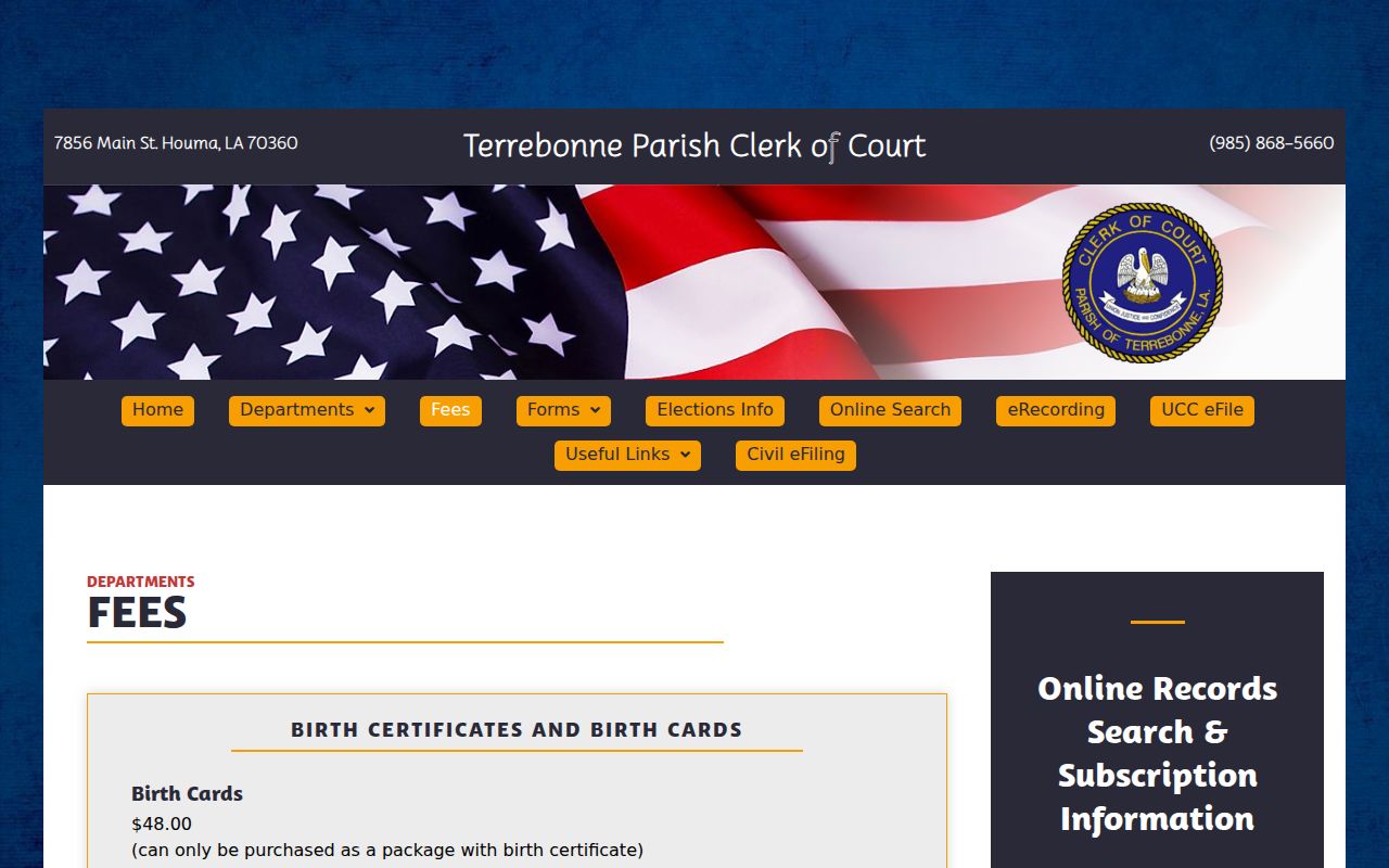 Terrebonne Parish court record copy and certification fees