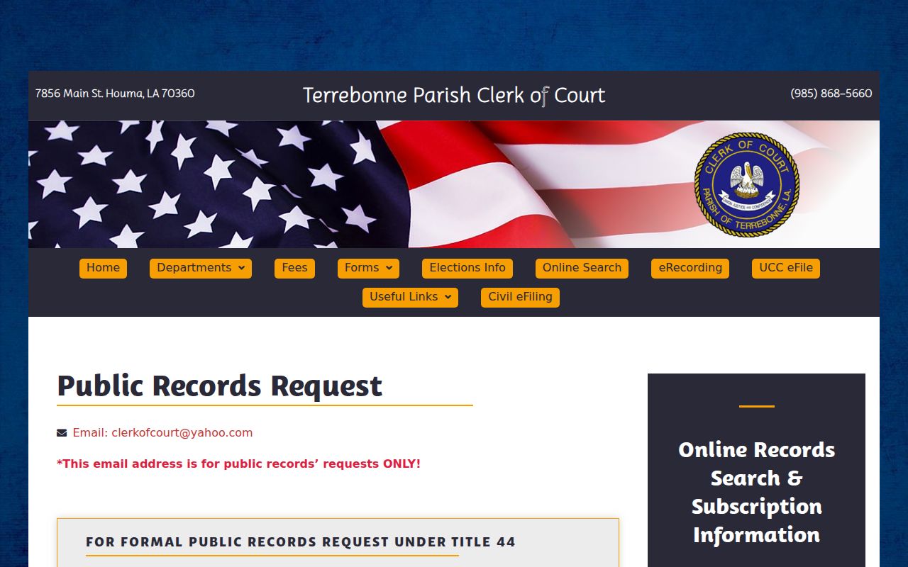Terrebonne Parish court record public request information