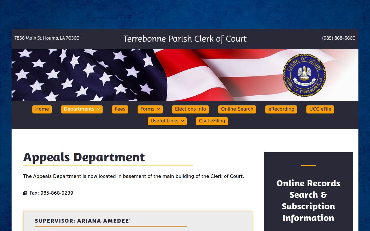 Terrebonne Parish court record appeals department information