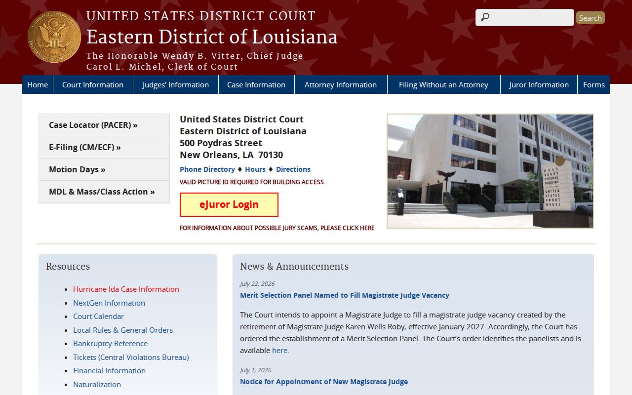 Terrebonne Parish court docket source image of the Eastern District federal court