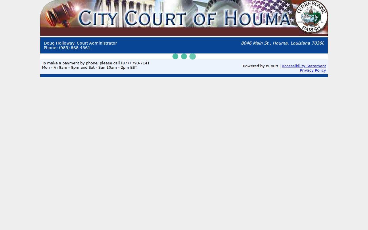 Terrebonne Parish traffic ticket Houma citation-number payment screen
