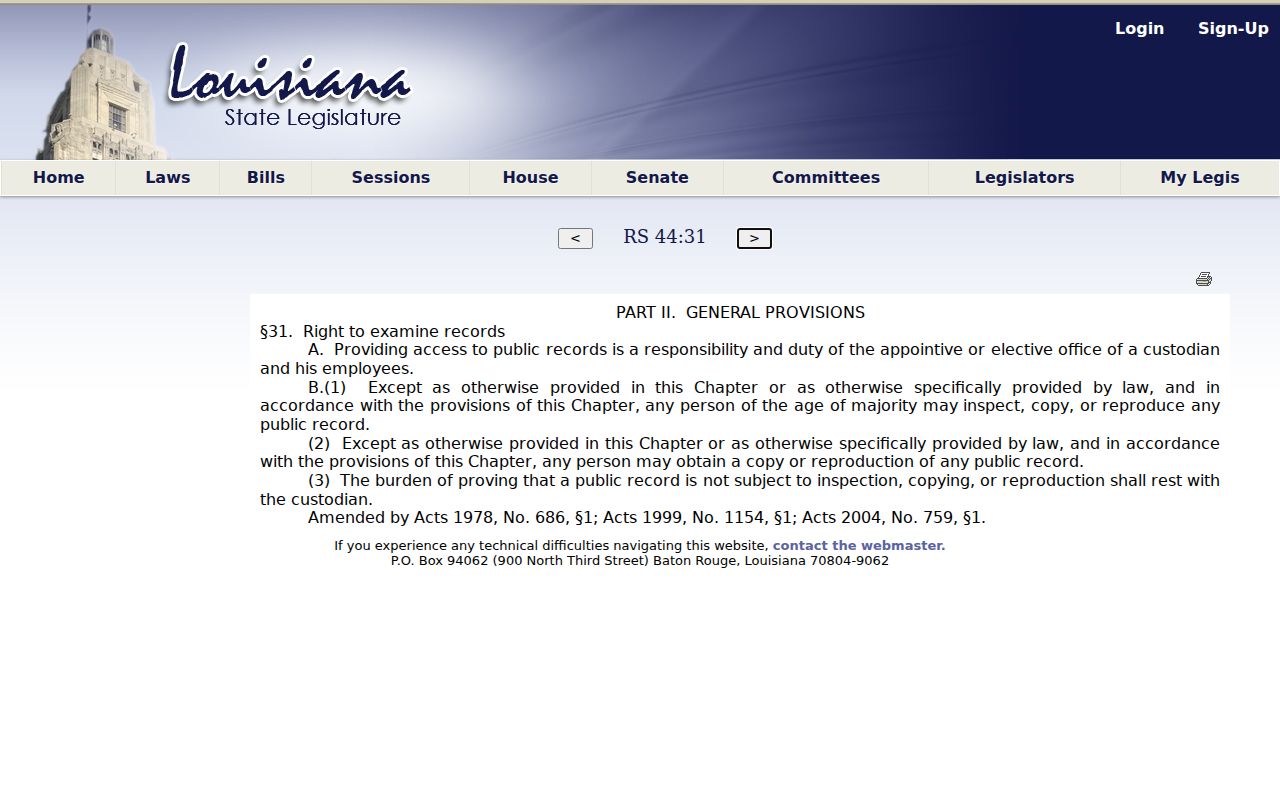 Terrebonne Parish traffic court record Louisiana public-access law source